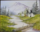 Vintage Original Oil On Canvas Native American Encampment Landscape Painting