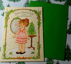 Vtg Hallmark Christmas Embossed Katy Paper Doll W clothes Unused Card   Envelope
