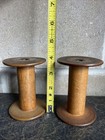 Pair Of Matching Rustic Vintage Primitive Textile Mill Wooden Spools Marked