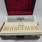 Vintage Minerva Stanelli Caruso Ivory W  Gold Glitter Keys Stage Accordion Case