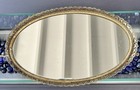 Vtg Oval Mirror Vanity Tray Gold Filigree Ornate Frame Perfume Dresser Jewelry