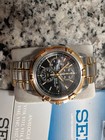 Seiko Solar Quartz Chronograph Alarm Date Tachymeter Two-tone Black Dial