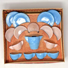 Vintage Akro Agate Play Time 16-piece Glass Child s Dish   Tea Set  234