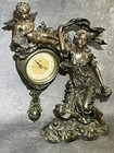 Vintage Crosa Clock Cherub Goddess Quartz Bronzed Heavy Resin Figural Art 14   