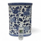 Vintage Blue White Chinoiserie Floral Bird Asian Porcelain Oval Umbrella Stand