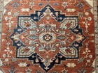 Turkish Heriz Serapi Rug 6x9  Geometric Medallion  Terracotta And Navy Blue