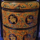 Vintage Burmese Lacquerware Tiffin Box food Carrier - Hand-etched Bagan Yun Art