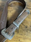 Vintage Sterling Silver Western Belt Buckle Hand Engraved Leather Usa