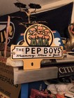 Vintage Pep Boys Heavy Porcelain Metal Sign Old Automotive Supply Tag Topper