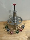 Vintage 1950 s Chrome Liquor Dispenser With 6 Reeded Glass Shot Glasses