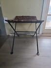 Vintage Antique Leather Saddle Hand Forged Wrought Iron Folding Bench Stool Rare