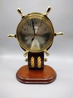 Vintage Howard Miller Clock Nautical Brass Captain s Ship Wheel Wood Brass