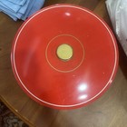 Vtg Tin Cake Plate Platter With Cover Red And Gold 1950 s Mid Century