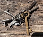 Lot Of 6 Antique Vintage Skeleton Keys With Metal Hotel Room 67 Fob Early 1900s