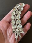 Vintage Large Clear Rhinestone Leaf Bow Brooch Pin Art Deco Read