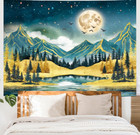  Mountain Tapestry Forest Trees Tapestry Starry Moon 51 20   59 10  Gold Navy