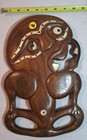 Maori Carved Wood Tiki Figurine Inlaid Abalone Wall Hanger As Is 12 x9 