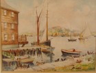 Antique  Dock Side Sailboats Seascape W c Painting