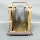 Vintage Brass Column Copper Sided Magazine kindling Rack Wood Base 2 Handle