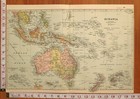 1898 Antique Map Oceania Australia New Guinea New Zealand Fiji Islands Siam