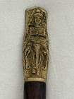 Vintage Thailand Brass   Wood Letter Opener 5 25    Embossed Deity Siam Desk Tool