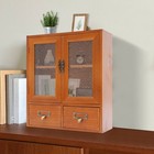 Vintage Tabletop Organizer W  2 Drawers   Glass Door Storage Cabinet Brown