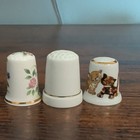 Lot Of 6 Porcelain Sewing Thimbles Collectible Cat And Floral Designs Set