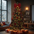 7 5 Ft Artificial Christmas Tree With 300 Warm White Led Lights And Bowknot
