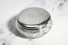 Large Antique Crystal Powder Jar Sterling Silver Floral Cut Glass Edwardian Box