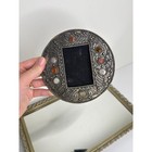 Rare Vintage Asian Silvered Metal And Agate Stones Set Photograph Frame