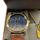 Folio Men s Dress Wristwatch Silver With Gold Dial And Blue Face
