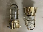 Pair Of Antique Brass Bulkhead Ceiling Lights Nautical Marine Ship Wall Sconces