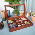 Adjustable Rock Display Case Rock Collection Box With Shelves Pine Wood Crystal 
