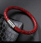 Men s Women s Braided Leather Bracelet Stainless Steel Magnetic Clasp Handmade