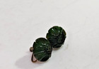 Vintage Green Art Deco Floral Carved Bakelite Screw Back Earrings