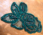 Applique Flower  Leaves 3x4 25  Hand Sewn Soutache Glass Beads Forest Green 1pc