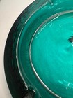 Vintage Large Teal Green Glass Ashtray Heavy Round Ribbed 8    3 Lb