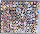 Colorful Lot 130 Vintage Wooden Spools Of Sewing Thread Vtg   All Wooden