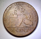 Rare 1841 11 Belgium 5 Centimes Overdate Sans Langue Braemt F  Copper Coin 9 95
