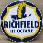 Vintage Richfield Gasoline Porcelain Sign Gas Station Pump Plate Motor Oil