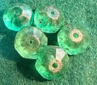  5  Original Green Faceted Russian Glass Indian Trade Beads Fur Trade Era 1700 s