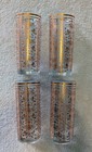 Set Of 4 Vintage 1970s Gold copper Paisley Floral Collins Glasses  Boho Barware