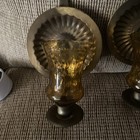 2 Vintage Antiqued Brass Wall Sconce With Glass Votive Holder Homco Hooded Amber