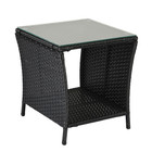 Black Wicker Outdoor Side Table Glass Top 2 Tier Storage Patio End Table Garden