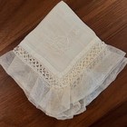 Vtg Small   Sweet Ivory Linen Lace Embroidered Handkerchief Good Condition   