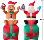 2 Packs 6ft Christmas Inflatable Santa And Gingerbread Man On Multi-color 