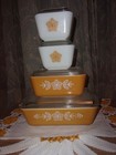 Pyrex Butterfly Gold Refrigerator Dishes Vntg 70 s 8 Pc Complete 501 502 503 Euc