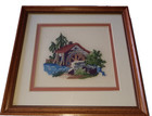 Vtg 1980s Petit Point Needlepoint Embroidery Water Mill Stream Farm Cottage Core