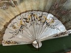 Antique 19th C  Chinese Export Shell Painting Fan In Frame W hanger 31  Signed