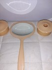 Vintage Antique French Ivory Celluloid Dresser Vanity Set Mirror Hair Keeper Box